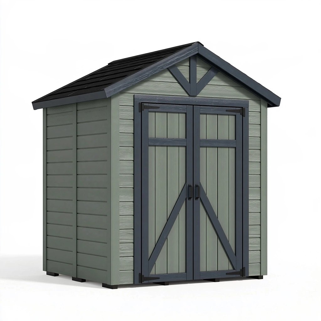 Abri de jardin 185 x 122 x 210 cm en résine vert sauge et anthracite à double porte
