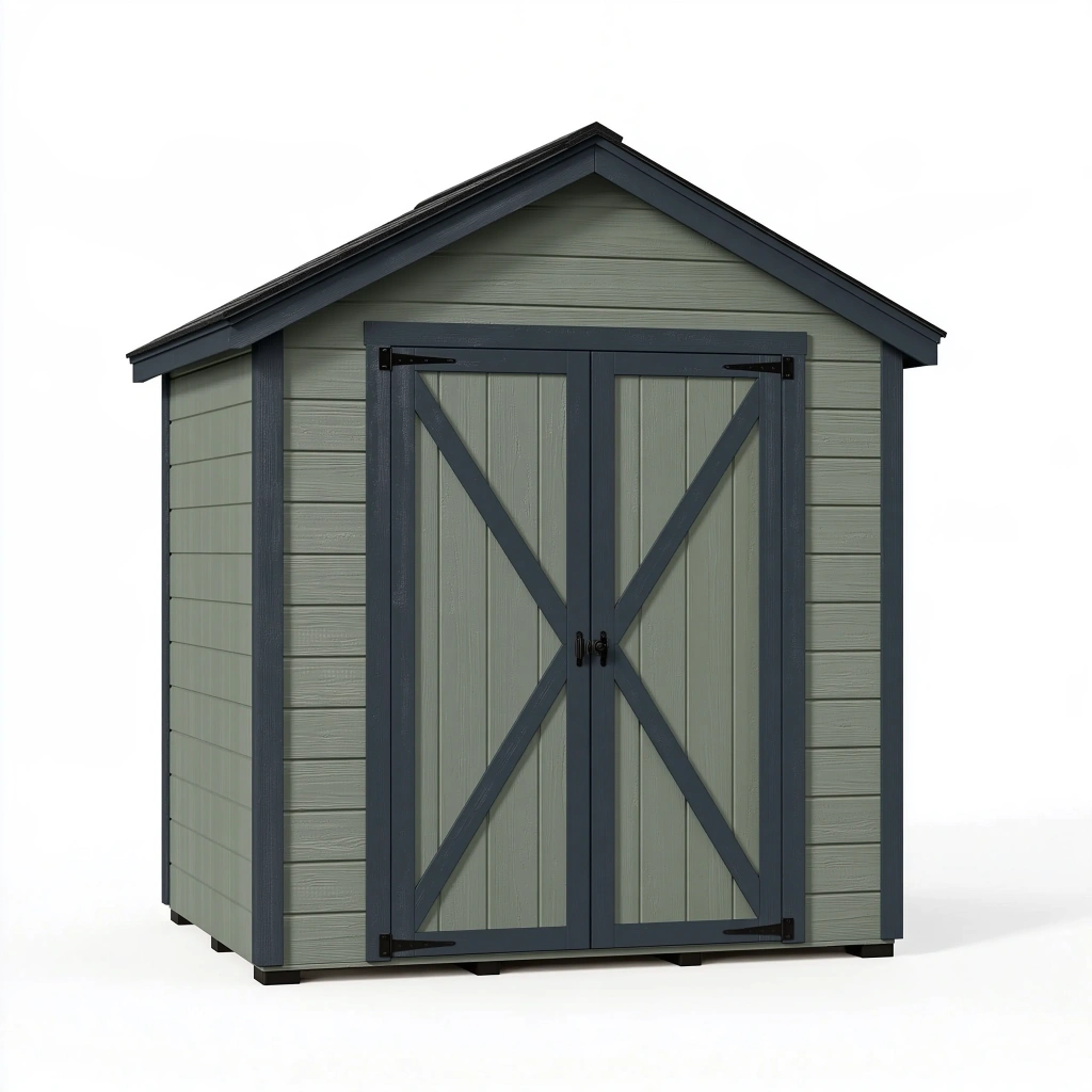 Abri de jardin 180 x 120 x 200 cm en panneaux synthétiques vert gris à doubles portes style chalet