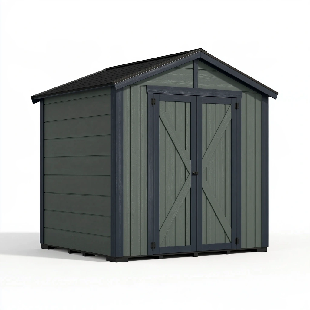 Abri de jardin 190 x 120 x 190 cm en résine vert foncé à double porte