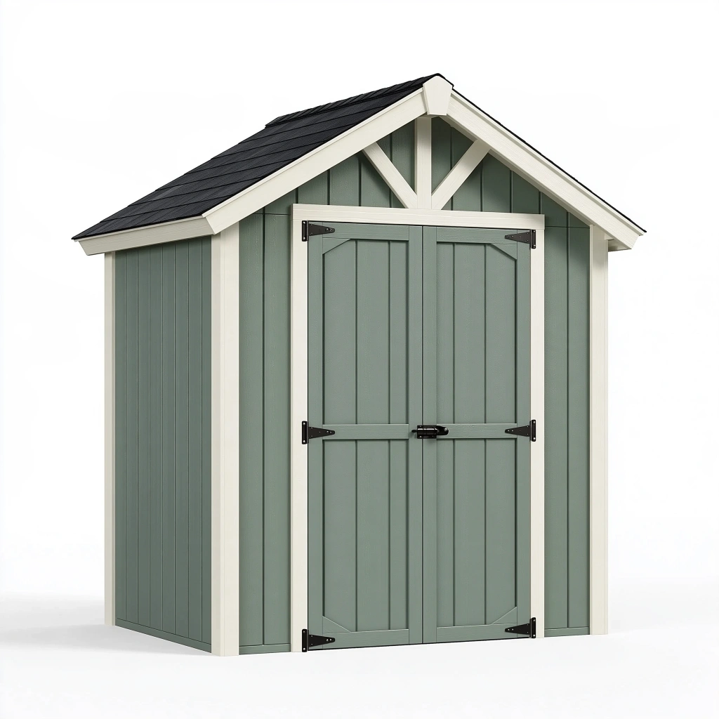 Abri de jardin 180 x 120 x 210 cm en bois vert avec portes doubles toit incliné