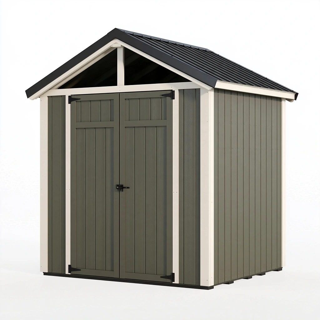 Abri de jardin 200 x 150 x 220 cm en bois vert gris et blanc à toit incliné pour rangement extérieur
