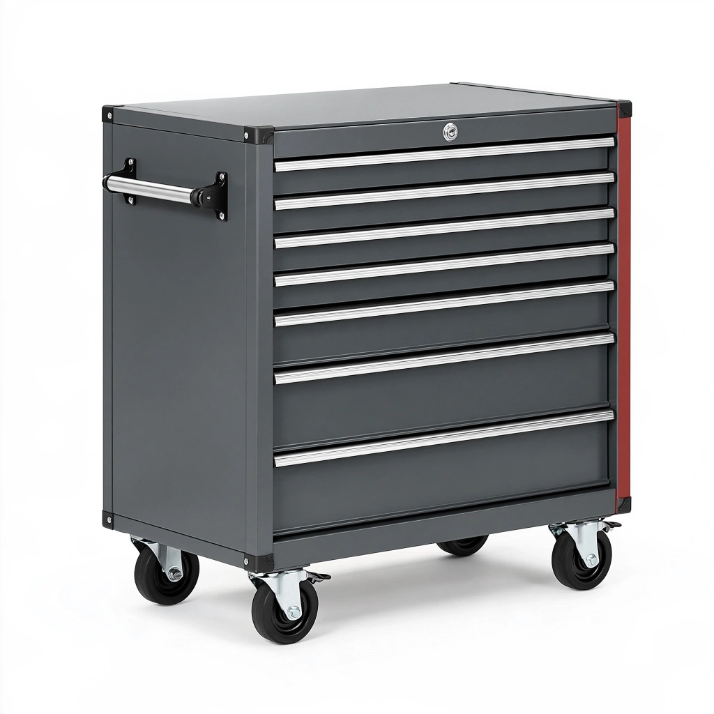 Servante d'atelier 77 x 46 x 97 cm en acier gris anthracite avec 7 tiroirs et roulettes