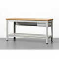 Établi 120 x 60 x 85 cm en métal gris avec plateau en bambou et rangement