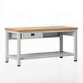 Établi 150 x 75 x 90 cm en acier gris avec plateau en bois et tiroir pour atelier