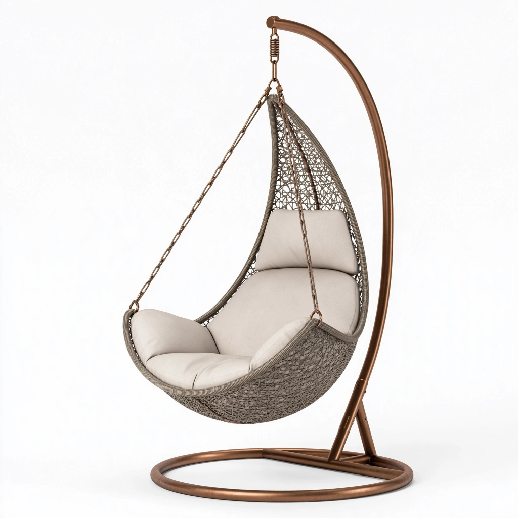 Fauteuil suspendu 105 x 105 x 195 cm en fibre tressée marron et métal pour détente style bohème