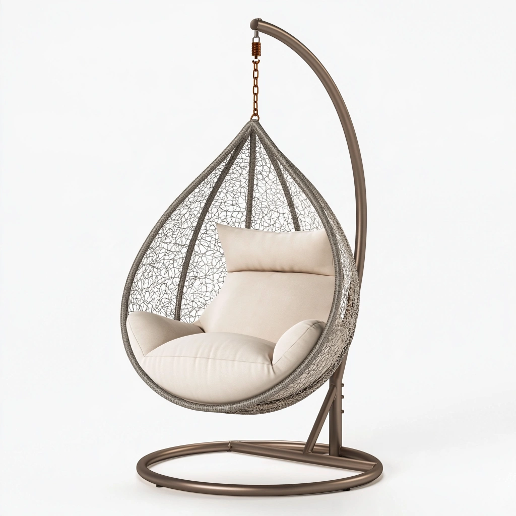 Fauteuil suspendu de jardin 105 x 105 x 195 cm en métal et résine tressée taupe avec support