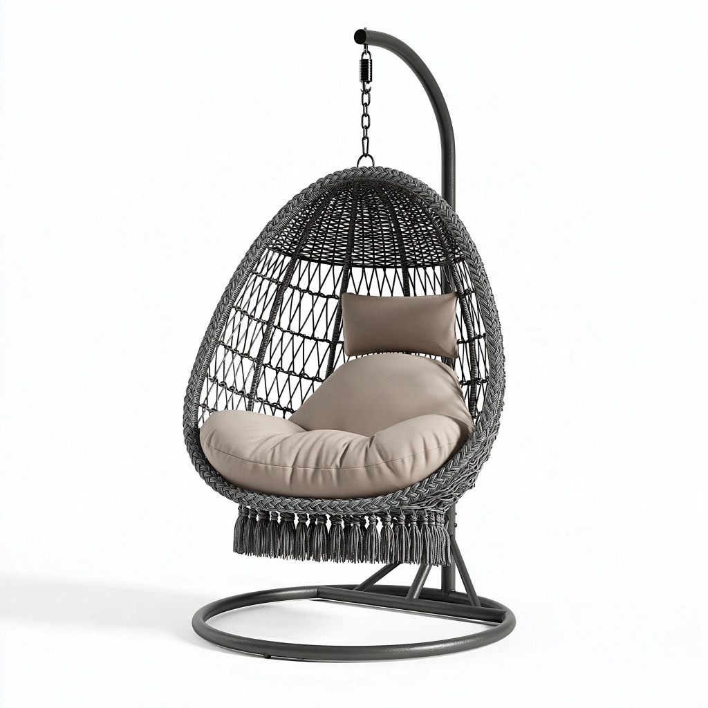 Fauteuil suspendu 105 x 105 x 195 cm en métal et résine tressée gris anthracite avec coussin d'assise