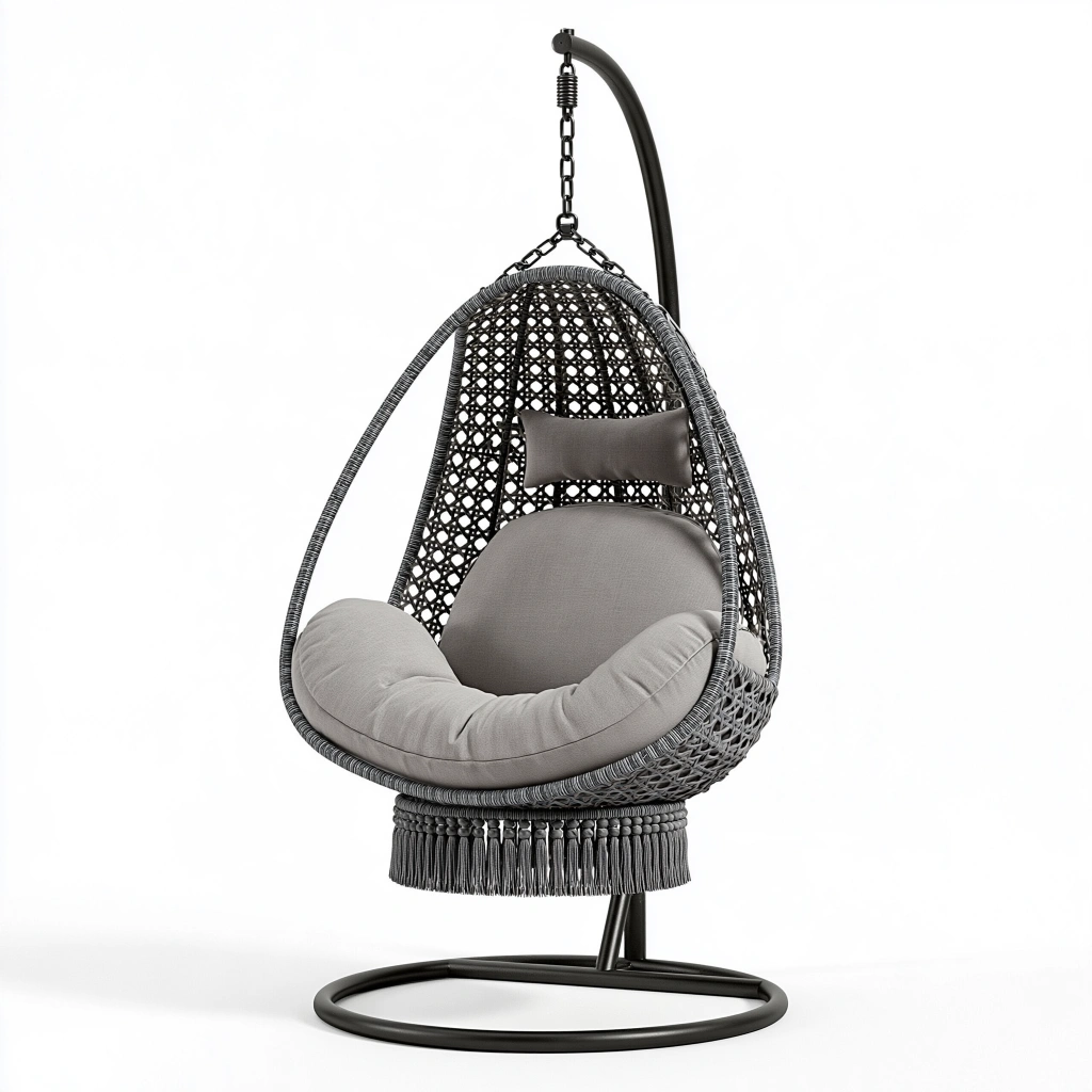 Fauteuil suspendu 105 x 195 cm en résine tressée gris anthracite avec support en acier