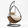 Fauteuil suspendu 105 x 95 x 195 cm fibres tressées marron structure acier noir style bohème