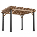 Pergola de jardin 360 x 300 x 250 cm en bois naturel et métal noir à lames ajourées