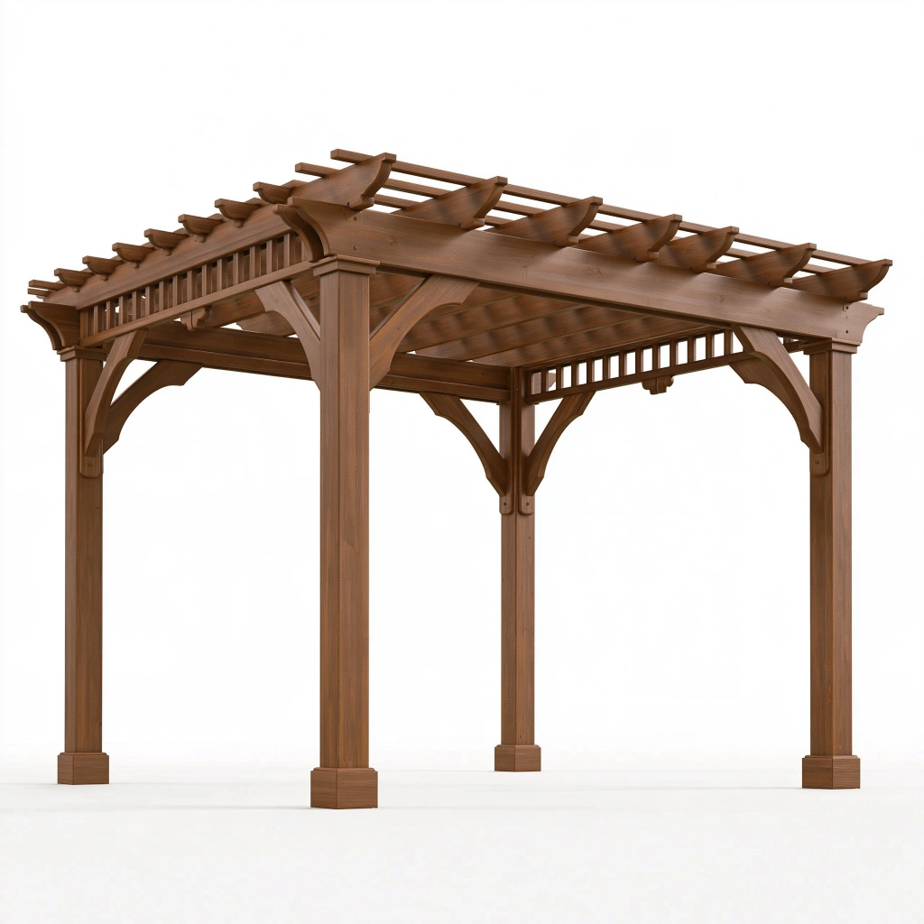 Pergola de jardin 300 x 300 x 250 cm en bois brun à toit ajouré