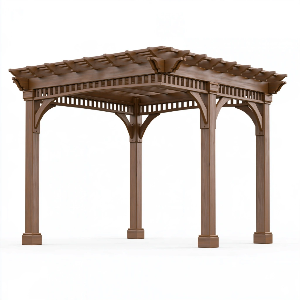 Pergola de jardin 300 x 300 cm en bois marron style traditionnel ajouré