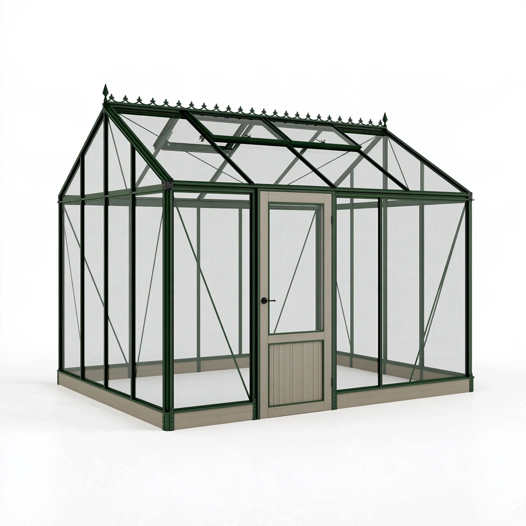 Serre de jardin 250 x 190 x 230 cm en aluminium et verre vert avec porte battante