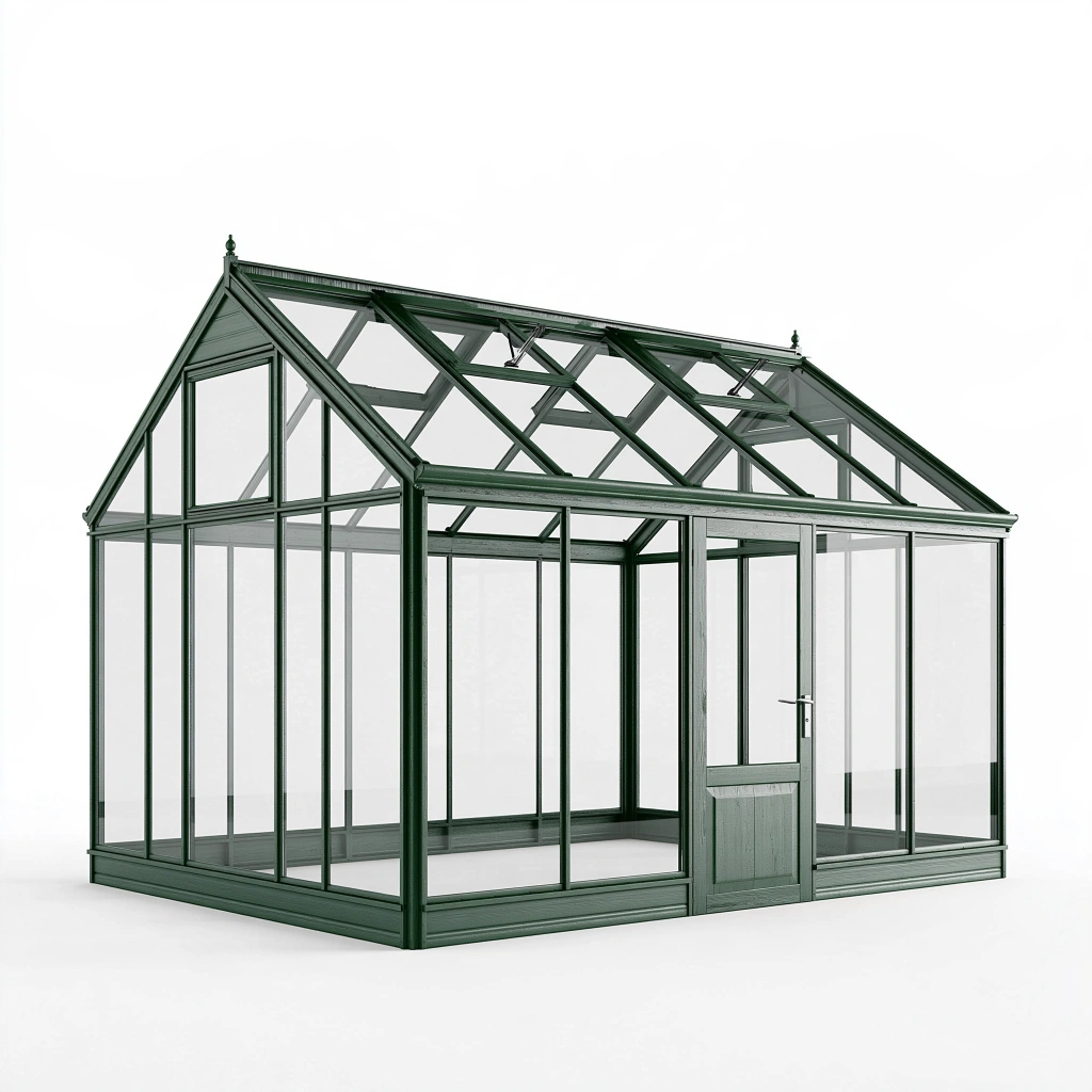 Serre de jardin 300 x 250 x 250 cm aluminium vert avec panneaux transparents style classique
