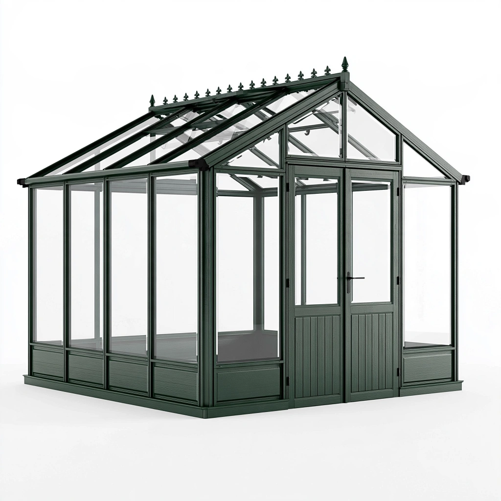 Serre de jardin 300 x 240 x 280 cm métal vert avec panneaux transparents style victorien