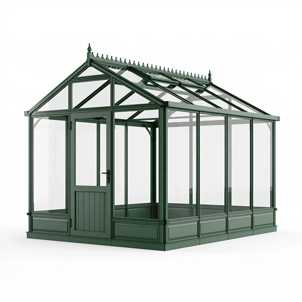 Serre de jardin 300 x 250 x 280 cm en métal vert avec vitrage style victorien