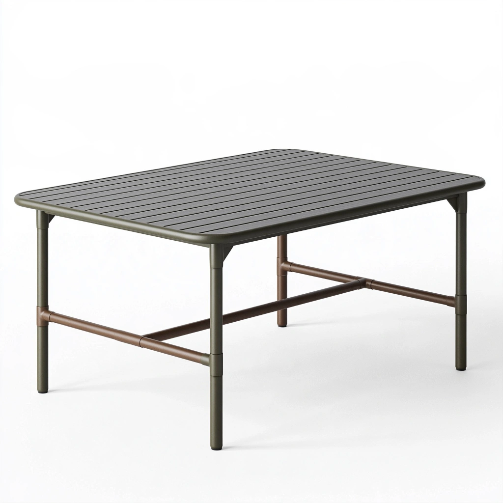 Table de jardin 120 x 70 x 75 cm en métal vert olive et brun style contemporain