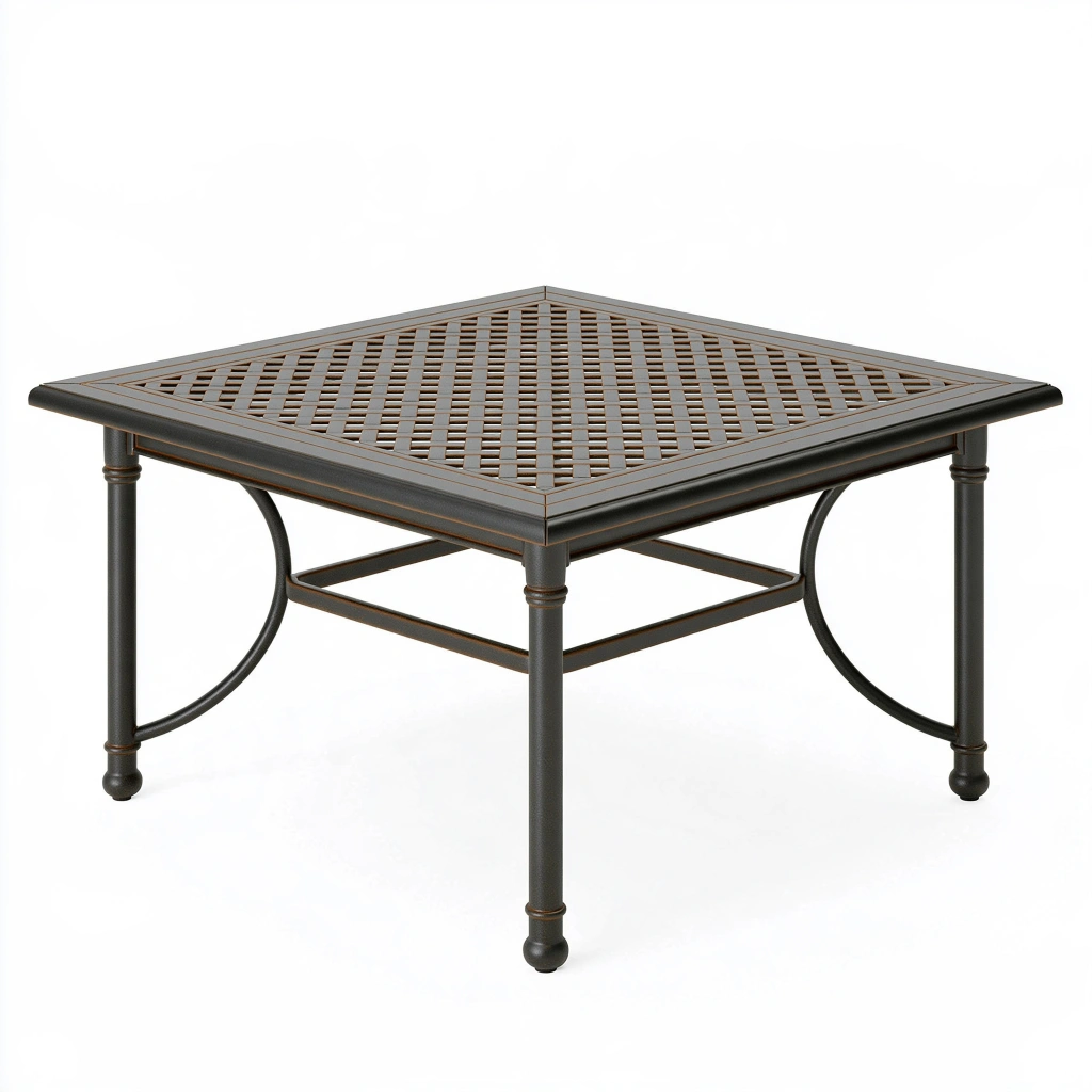 Table de jardin carrée 90 x 90 x 75 cm en métal noir et brun style classique