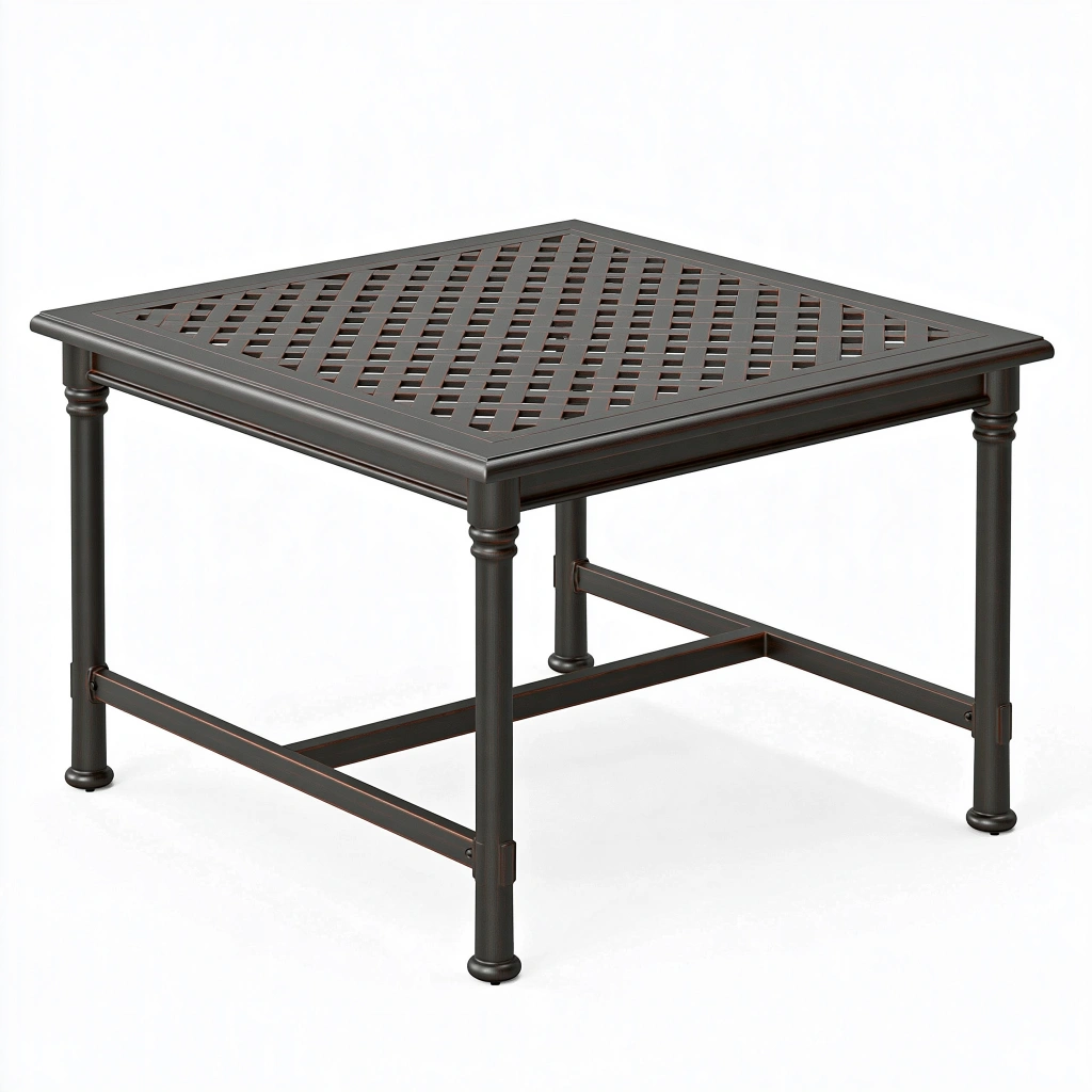 Table de jardin carrée 90 x 90 x 73 cm en aluminium brun foncé ajourée style classique