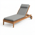 Chaise longue 200 x 70 cm en bois marron et textile gris pour extérieur - dossier réglable à roulettes