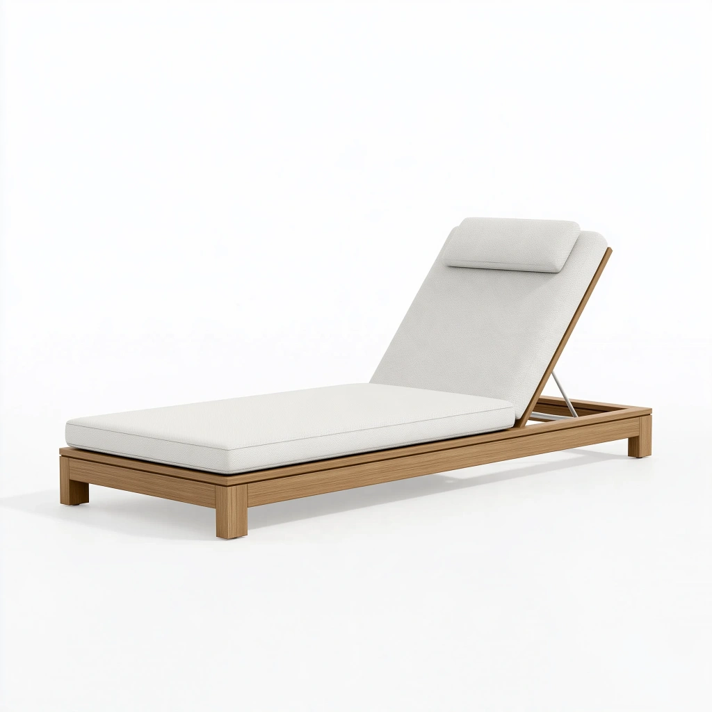 Bain de soleil 200 x 70 cm en bois naturel et tissu beige à dossier réglable