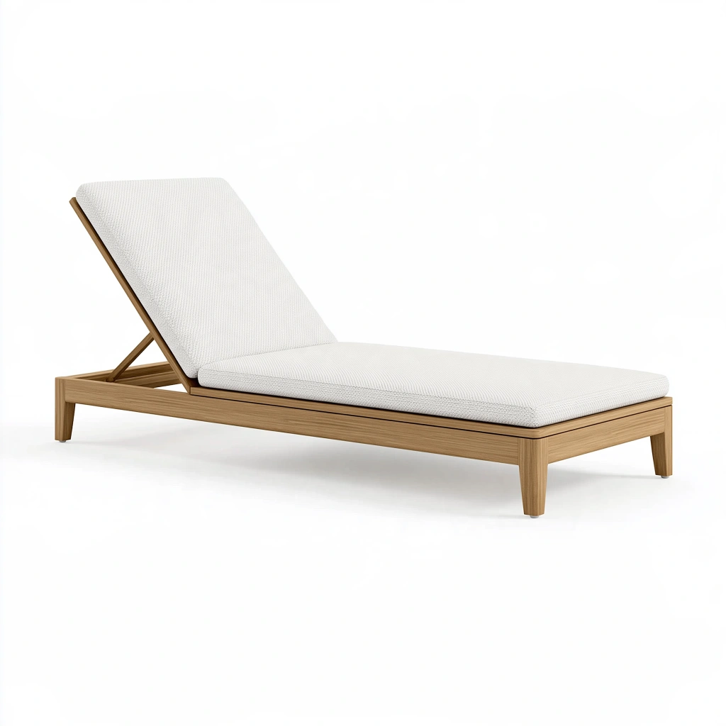 Chaise longue de jardin 200 x 70 cm en bois naturel et tissu blanc - dossier réglable