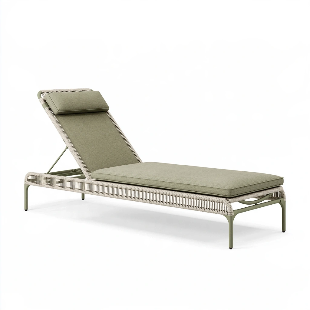 Transat de jardin 200 x 70 cm en métal tressé vert kaki à dossier réglable