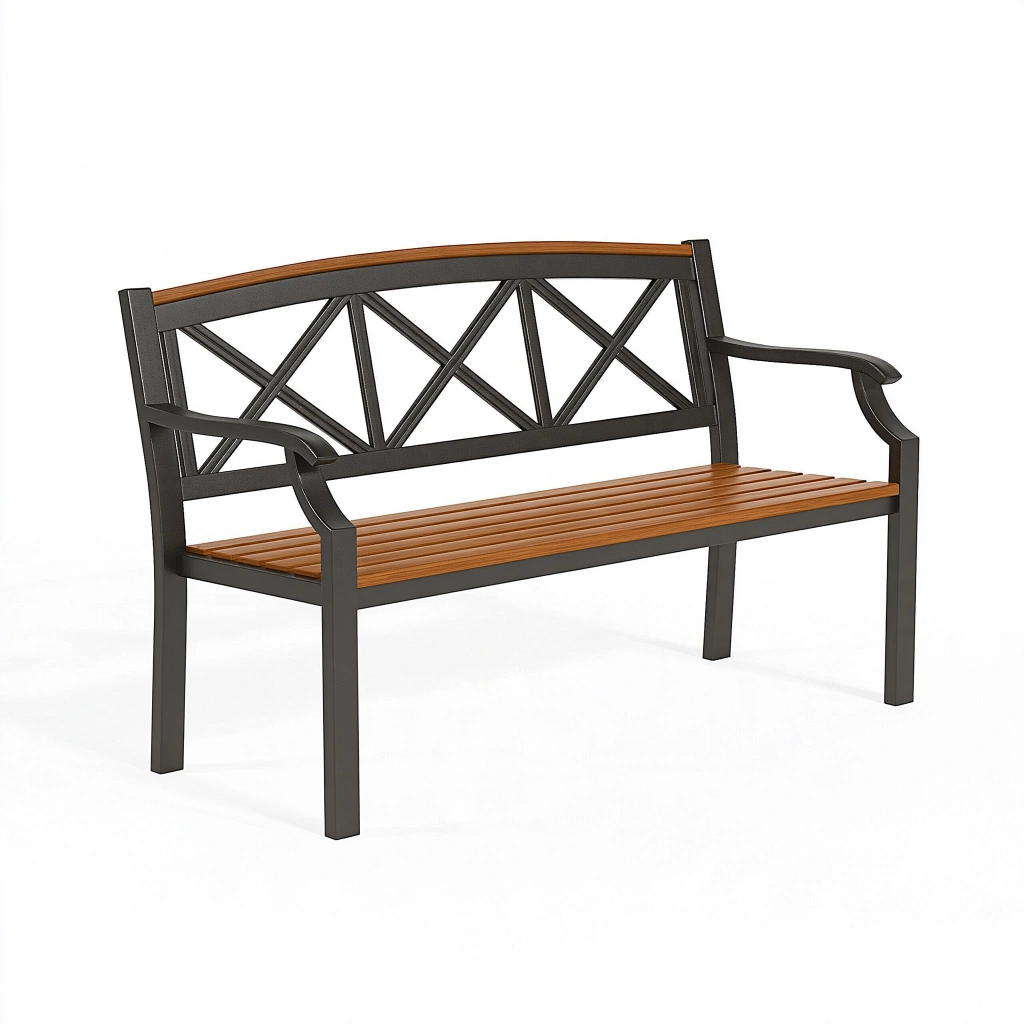 Banc de jardin 125 x 60 x 85 cm métal noir et bois brun style classique