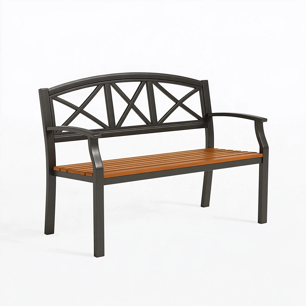Banc de jardin 122 x 60 x 91 cm en métal et bois noir/marron style classique