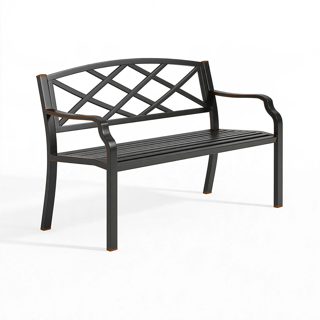 Banc de jardin 122 x 63 x 88 cm en acier noir style classique