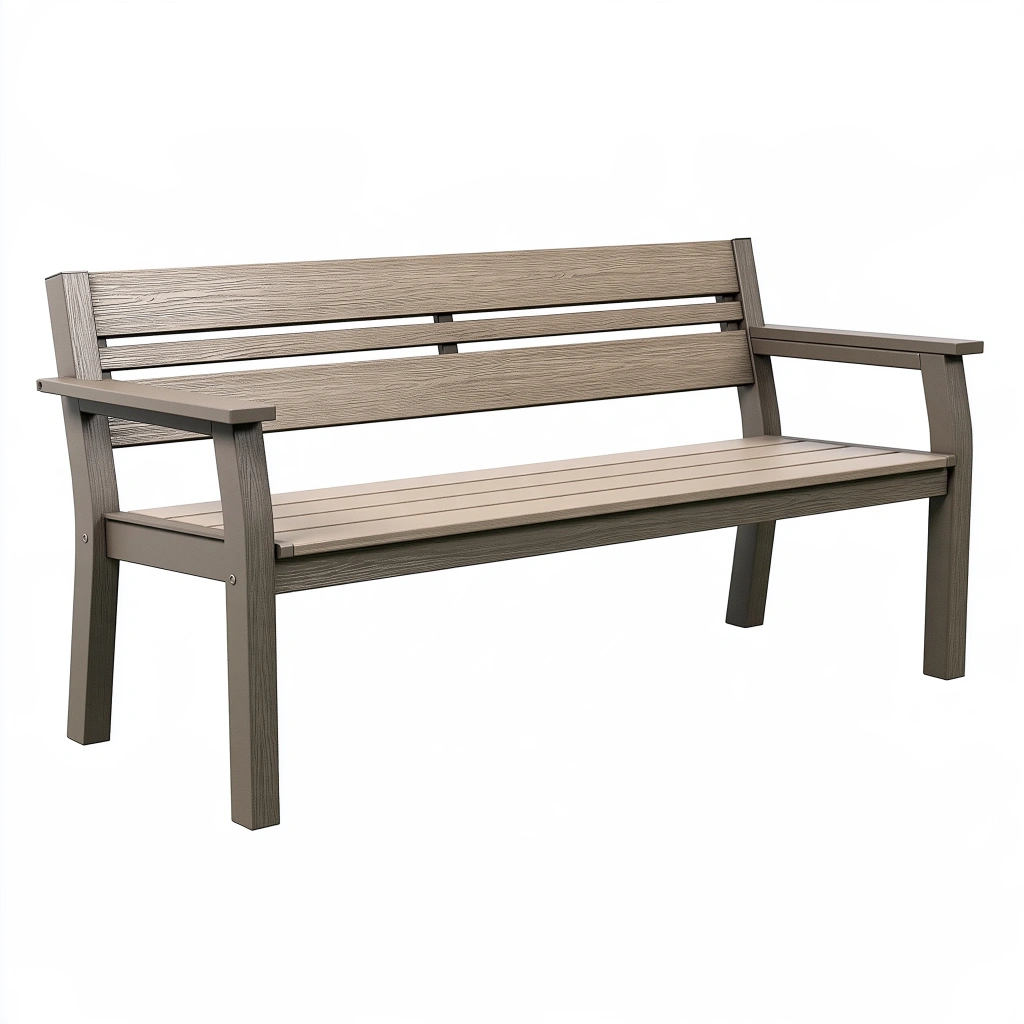 Banc de jardin 120 cm en résine taupe effet bois avec accoudoirs