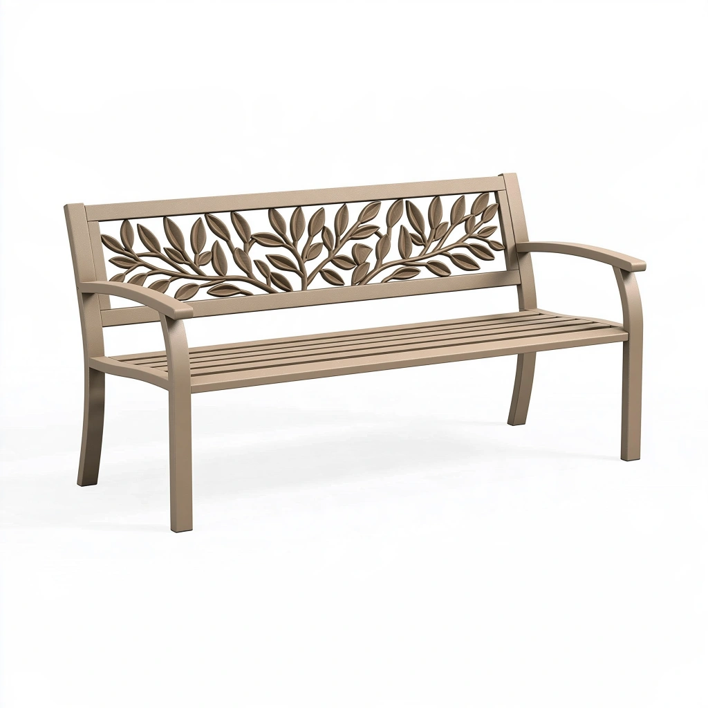 Banc de jardin 122 x 61 x 88 cm en métal taupe à motif feuilles avec accoudoirs